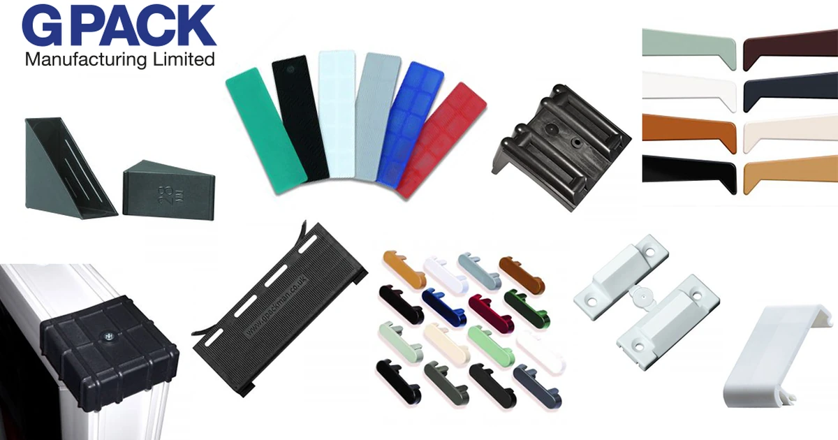 A range of G-Pack Manufacturing Limited's injection moulded plastic components used for window and door installation.