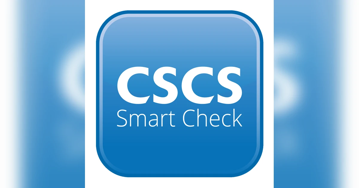 Blue square icon with white text 'CSCS Smart Check' representing the new smart-scannable CSCS card system