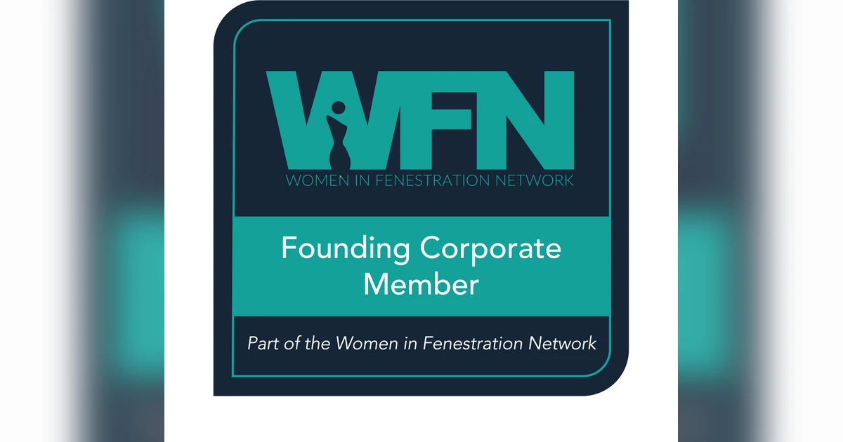 Dark themed Women In Fenestration Network logo with Founding Corporate Member text