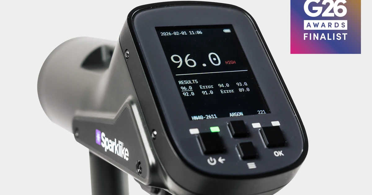 Sparklike Handheld NOVATM device display showing measurement results with G 26 Awards finalist badge